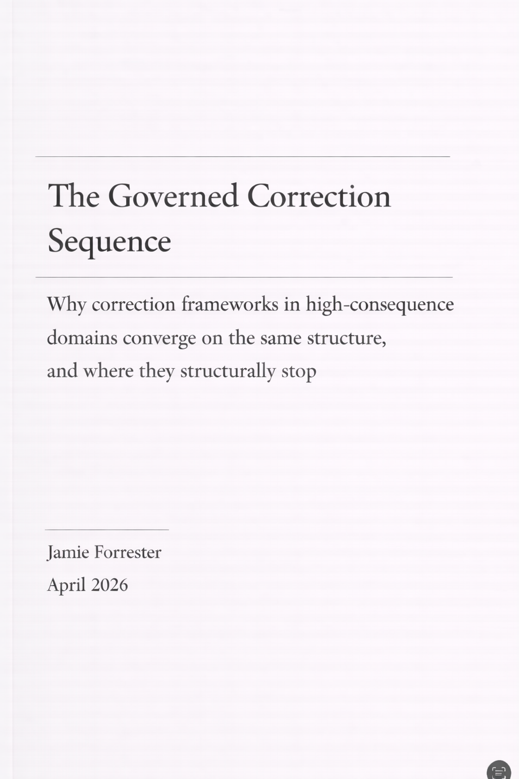 Cover: The Governed Correction Sequence
